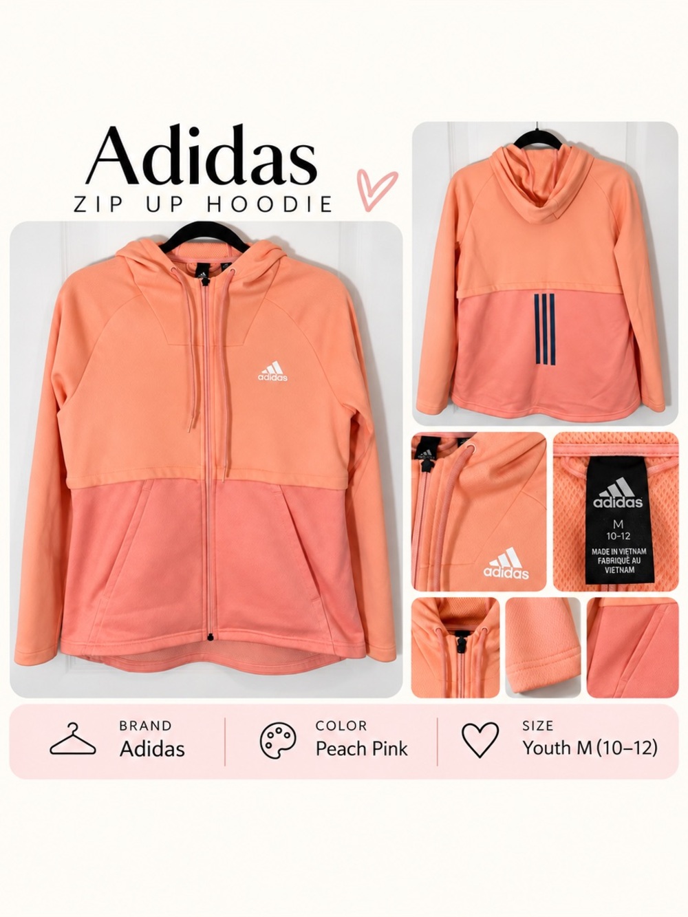 adidas Peach Pink Two-Tone Zip Hoodie